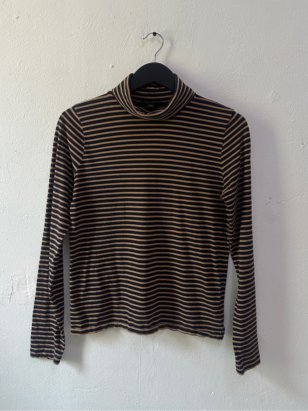 J.Crew Women's Striped Turtleneck Top Navy Brown Cotton Long Sleeve Size S